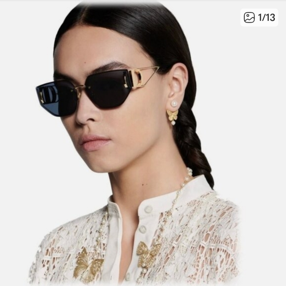 Dior Black Rimless Hexagonal Sunglasses